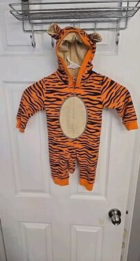 Baby's One-piece Tiger Romper, Long Sleeve Hooded Zipper Bodysuit With New